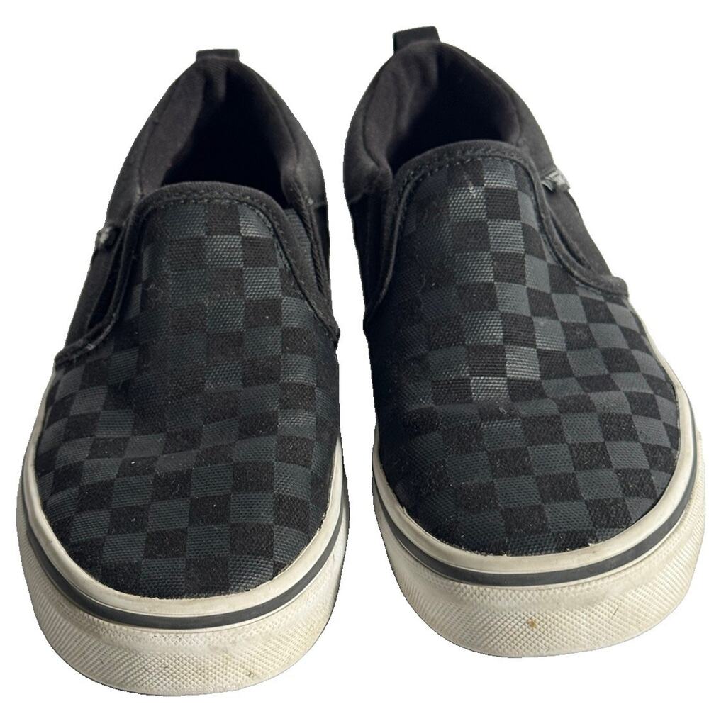 Vans Youth 3 Black Gray Checkerboard Slip On Skate Shoes Sneakers